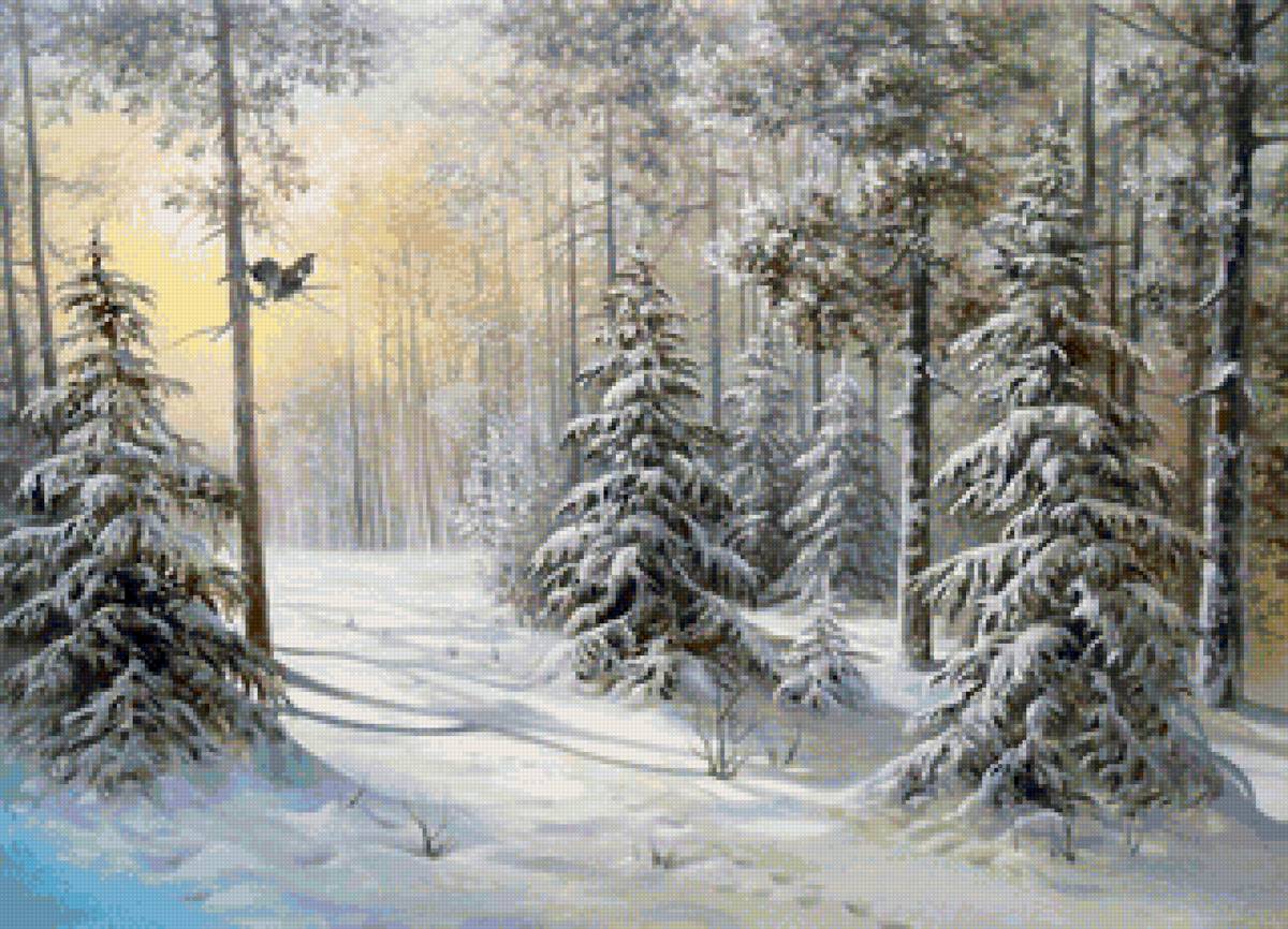 Худ.Юрий Корников - лес, пейзаж зима, природа, снег - предпросмотр