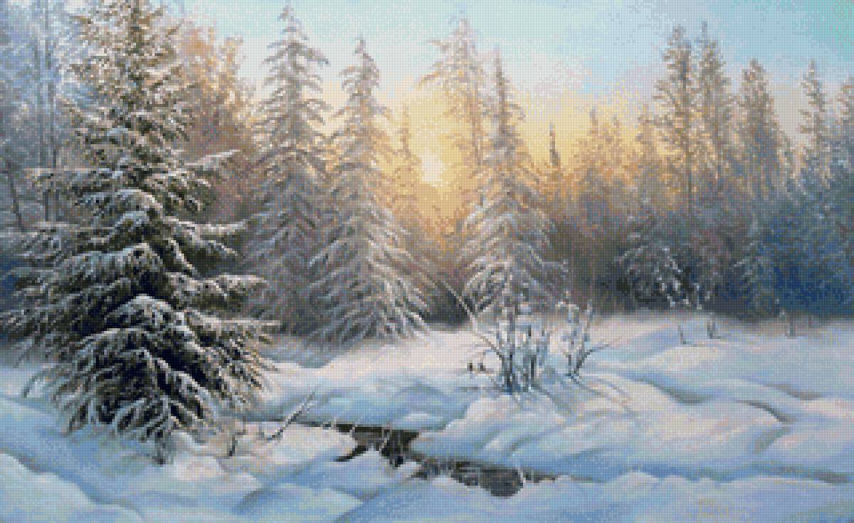 Худ. Юрий Корников - лес, снег, природа, пейзаж зима - предпросмотр