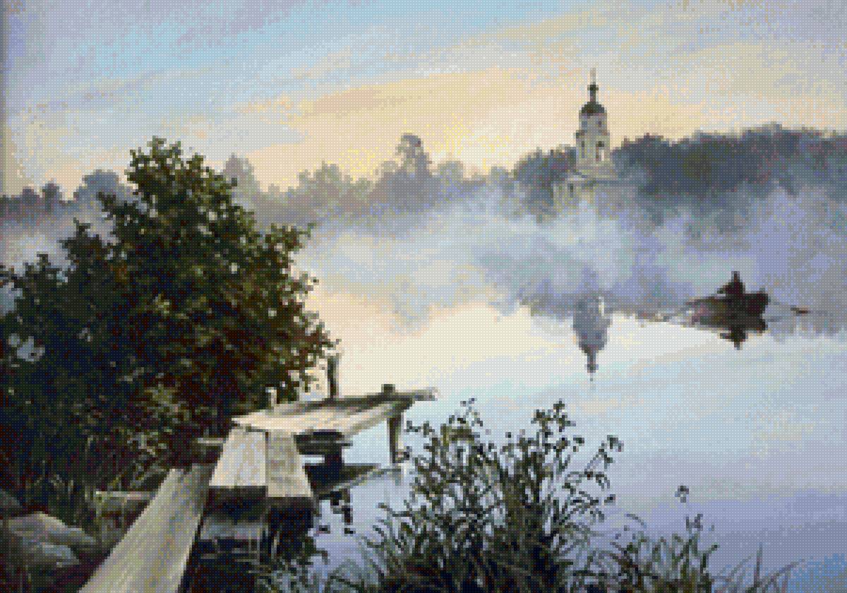 Худ. Краевский Владимир - река, рассвет, природа, пейзаж лето - предпросмотр