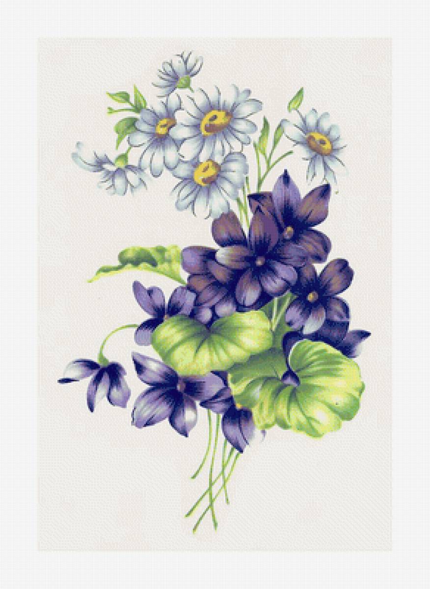 Серия "Букет". Ромашки и фиалки - ромашки, фиалки, цветы, флора, букет - предпросмотр