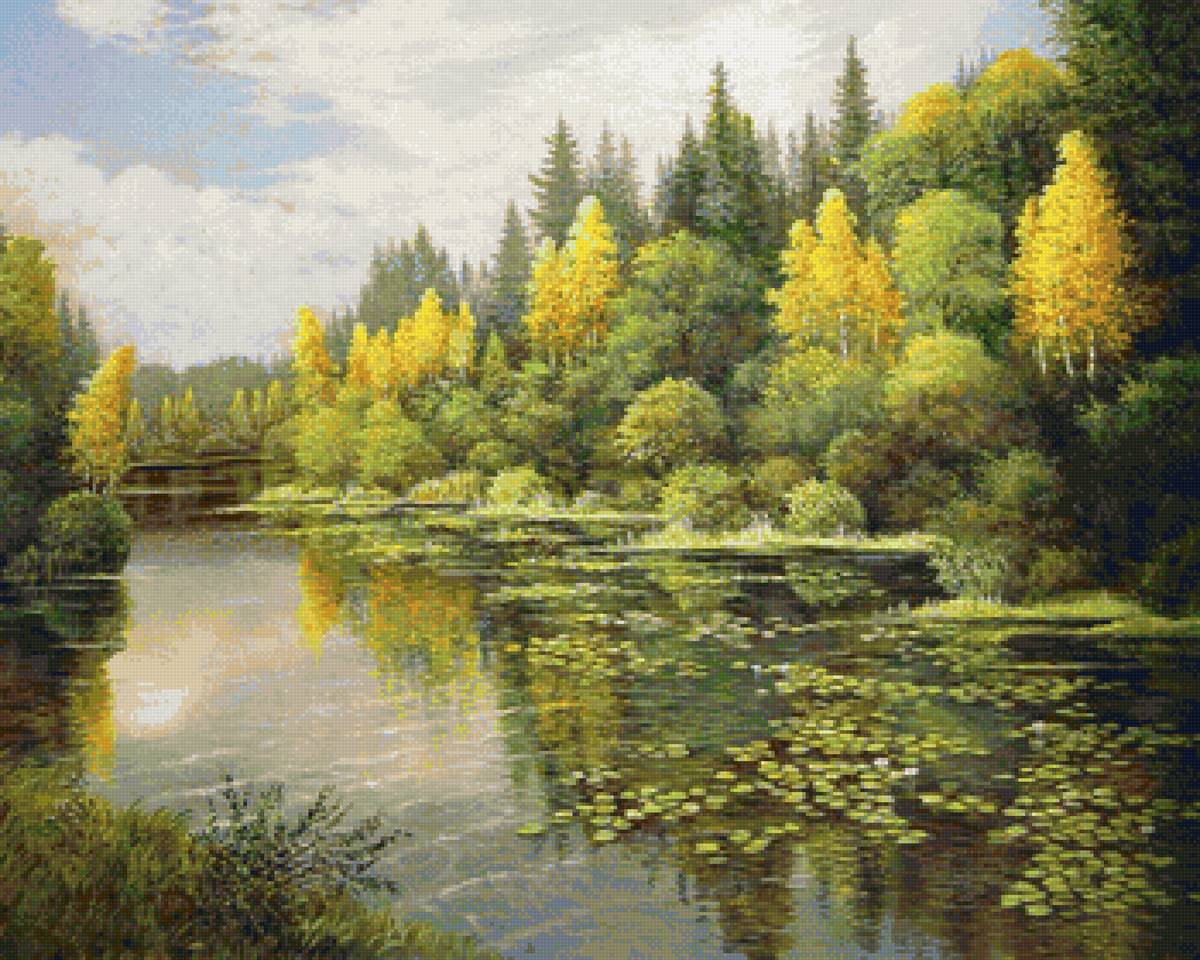 Худ. Марк Калпин - пейзаж осень, озеро, лес, природа - предпросмотр