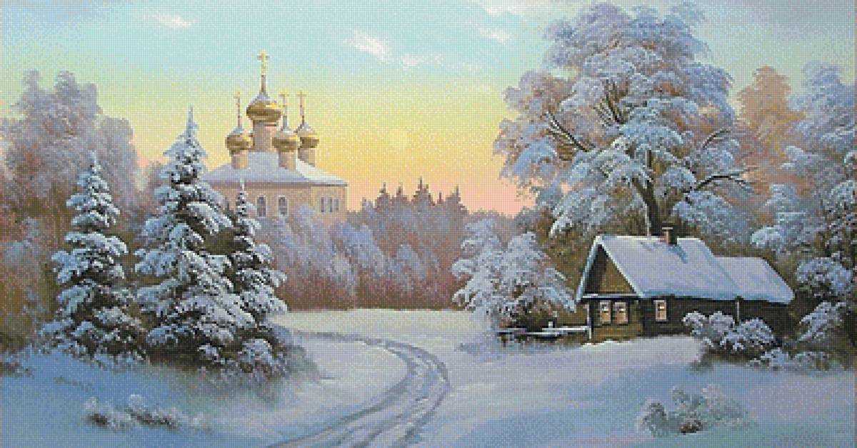 Зимняя благодать - зима лес церковь дом - предпросмотр