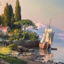 Схема вышивки «Домик у берега»