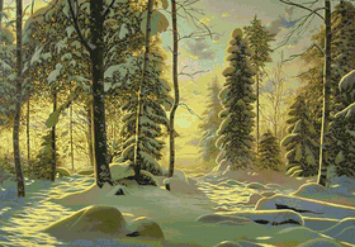 Худ. Амбросимова Наталья - пейзаж зима, снег, лес, природа - предпросмотр