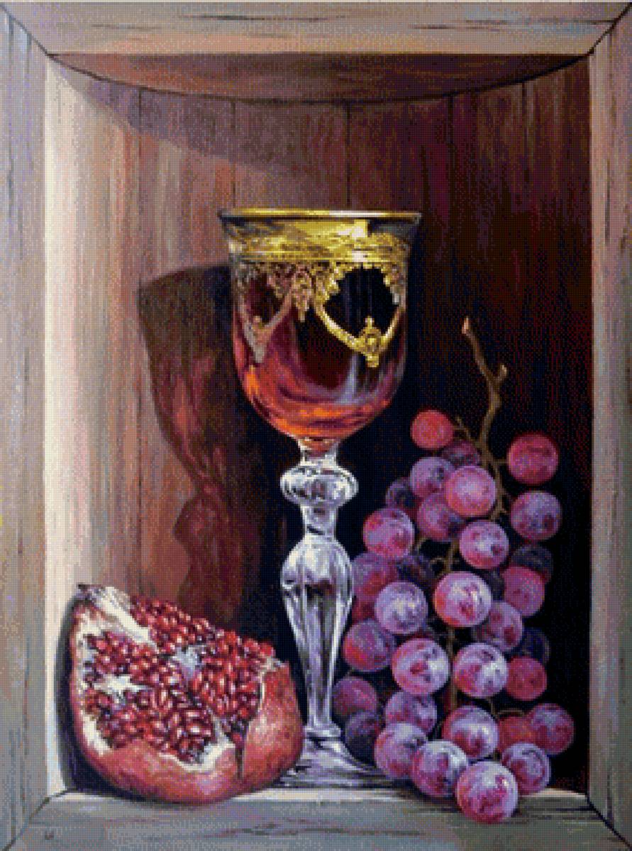 "Красное" худ. Александр Мельников - гранат, вино, виноград, бокал - предпросмотр