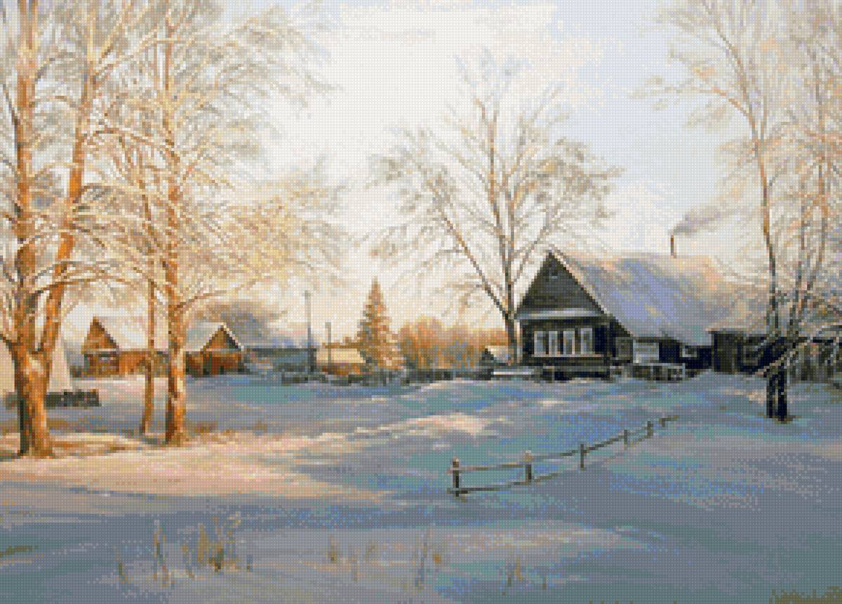 Худ. Палачев Вячеслав - пейзаж зима, снег, природа, деревня - предпросмотр