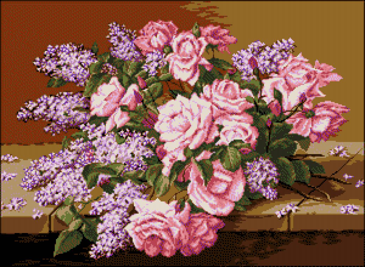 Сирень и розы - сирень, букет, розы, цветы - предпросмотр