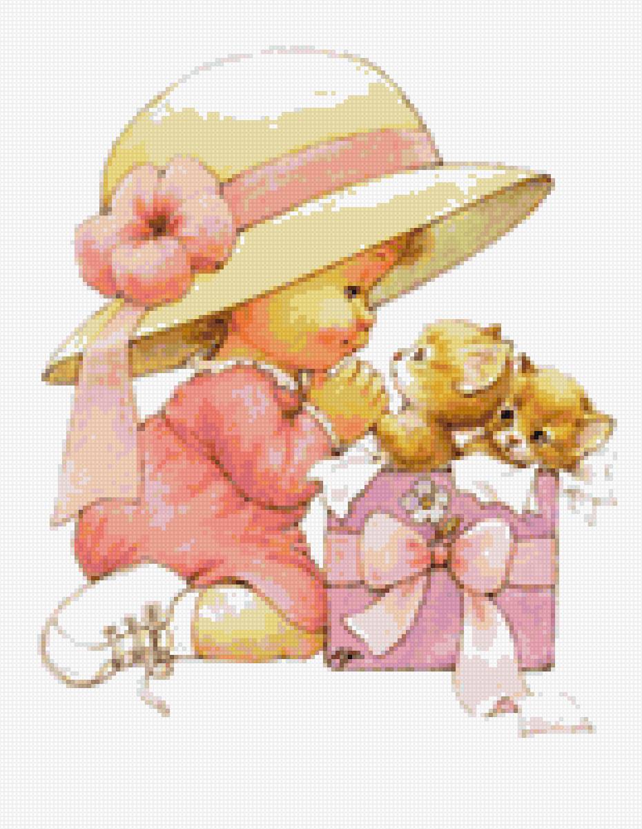 Девочка с котятами - картина - предпросмотр