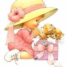 Схема вышивки «Девочка с котятами»