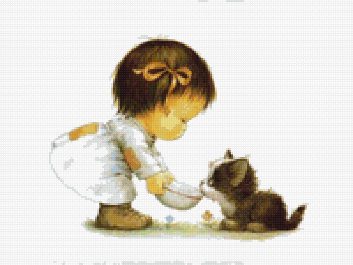 Девочка с котенком - картина - предпросмотр