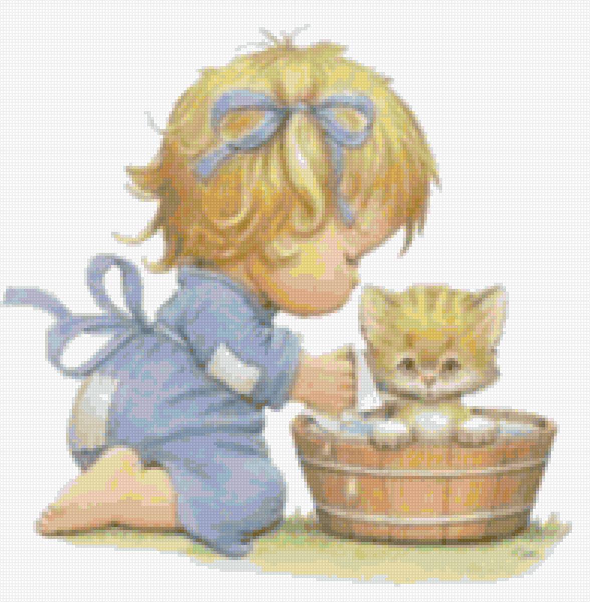 Девочка с котенком - картина - предпросмотр