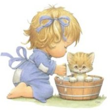 Схема вышивки «Девочка с котенком»