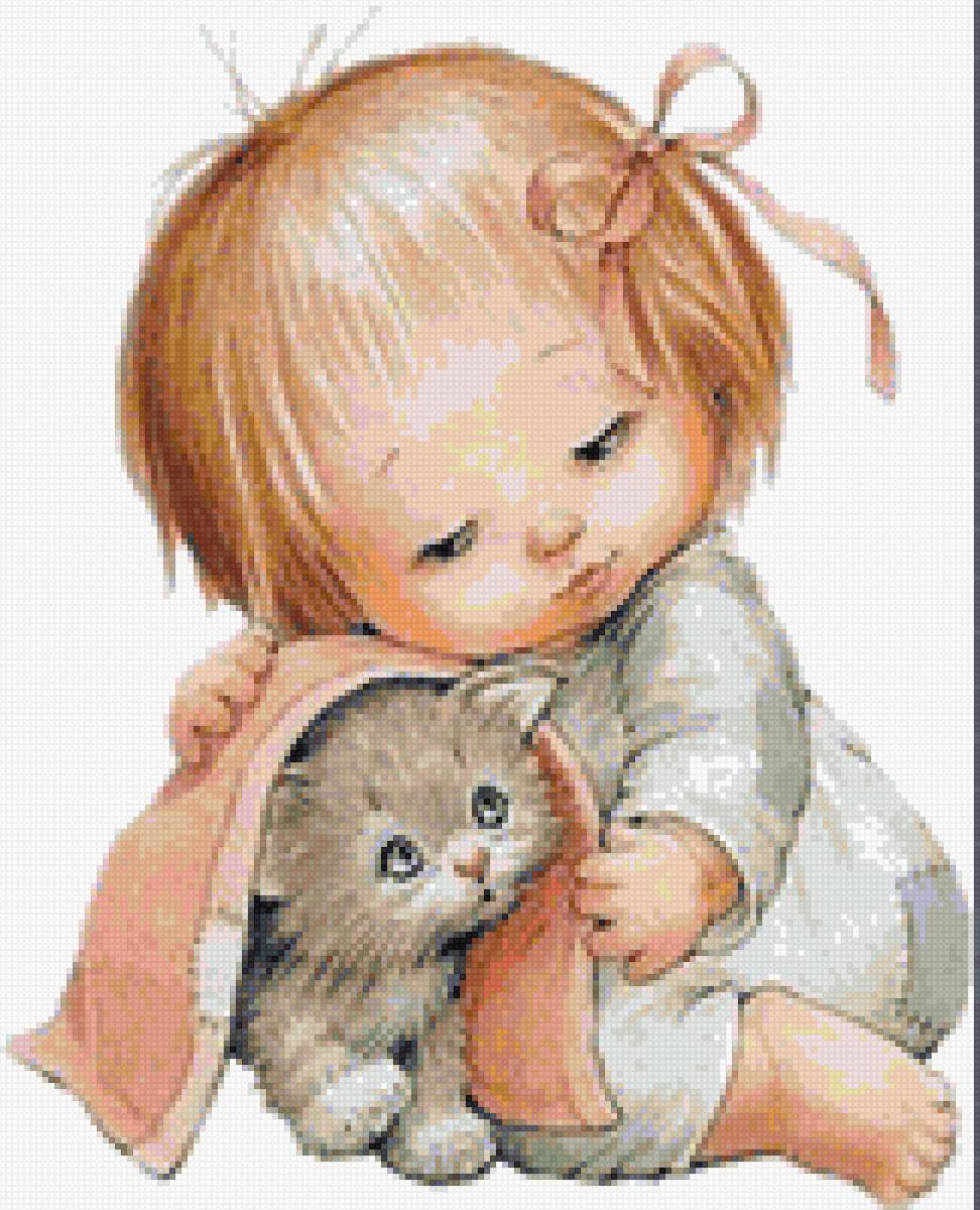 Девочка с котенком - картина - предпросмотр