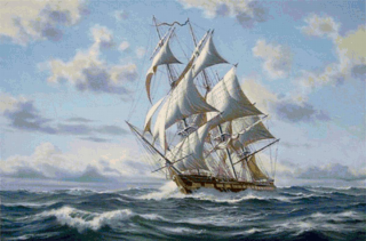 Худ. Ричард Мур - волны, море, парусник - предпросмотр