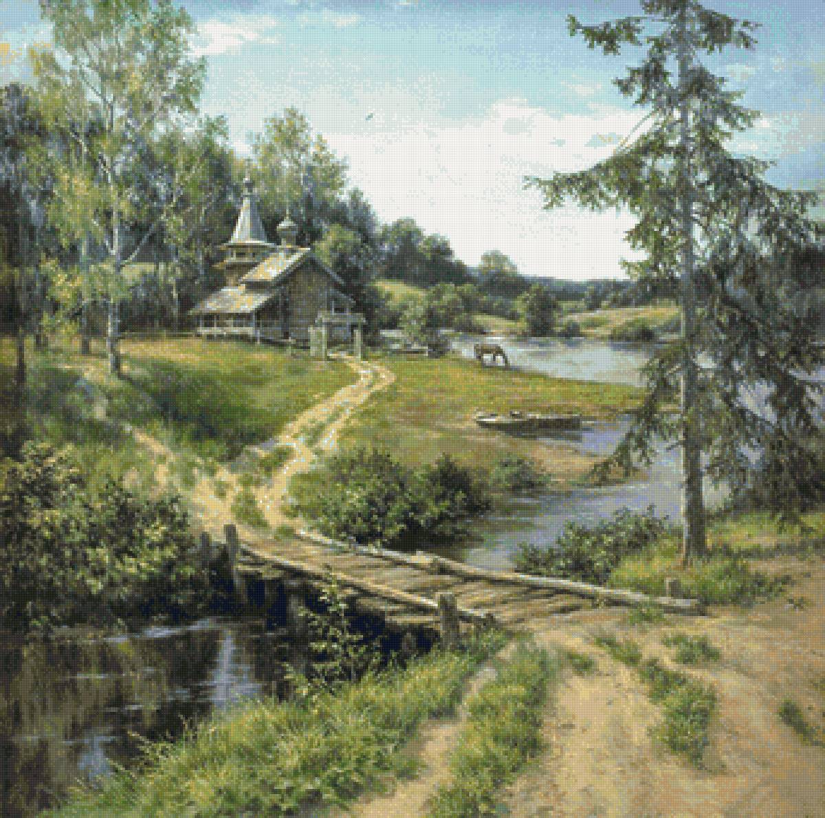 Худ. Сатаров Михаил - река, природа, лес, пейзаж лето - предпросмотр