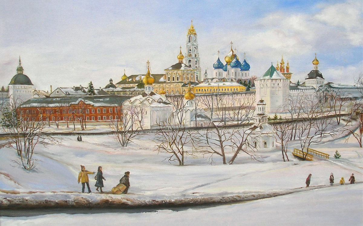 Св-Троицкая Сергиева Лавра. Худ. Сенько-Дмитриева Марина - пейзаж зима, церковь, снег, природа - оригинал