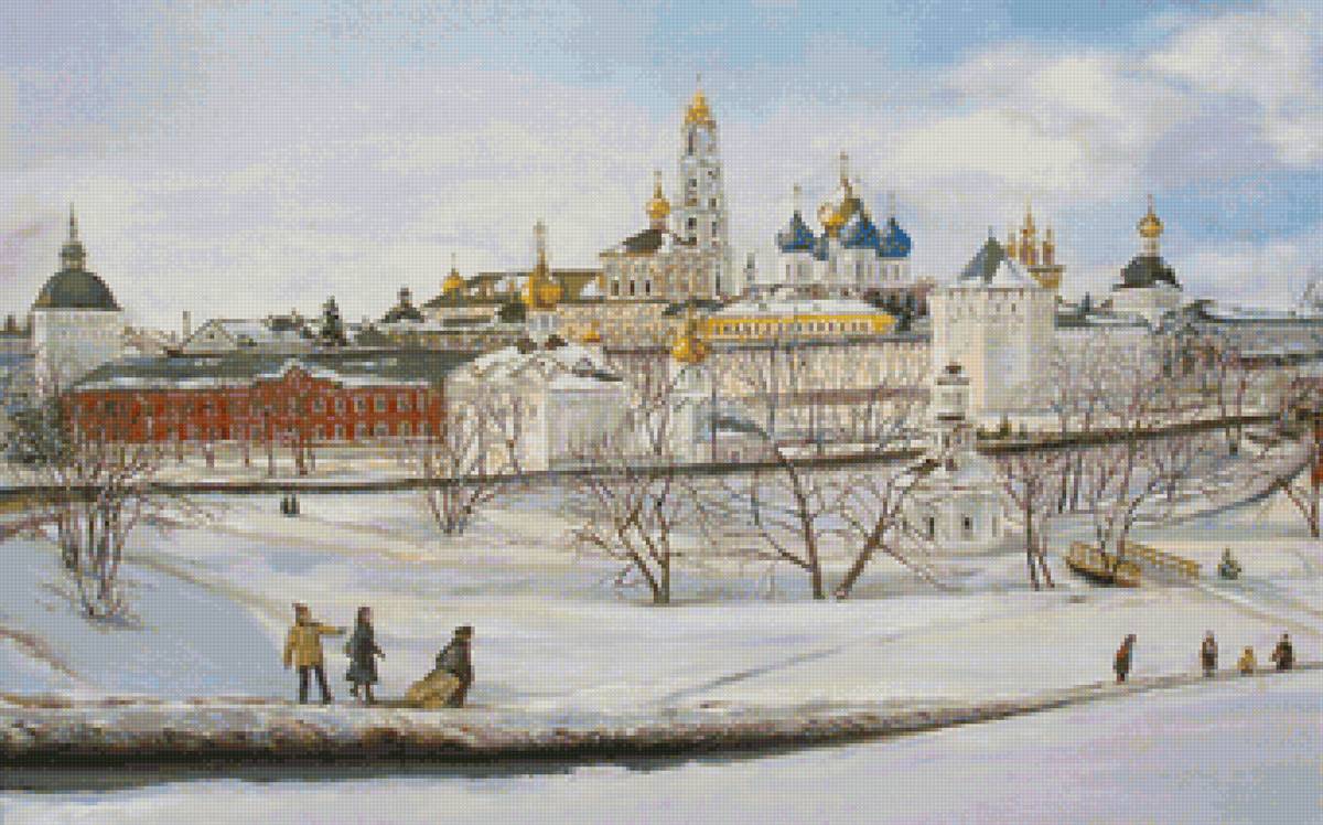 Св-Троицкая Сергиева Лавра. Худ. Сенько-Дмитриева Марина - природа, церковь, пейзаж зима, снег - предпросмотр