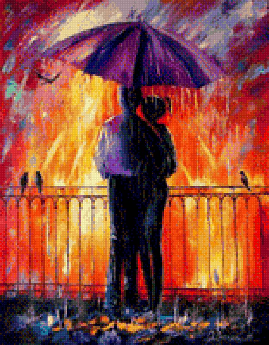 Свидание - пара влюбленные зонт прогулка - предпросмотр