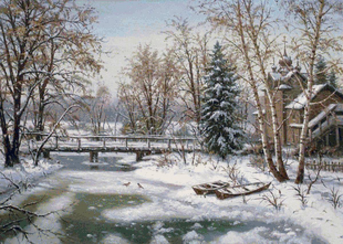 Худ. Ханаин С. - церковь, снег, природа, пейзаж зима - предпросмотр