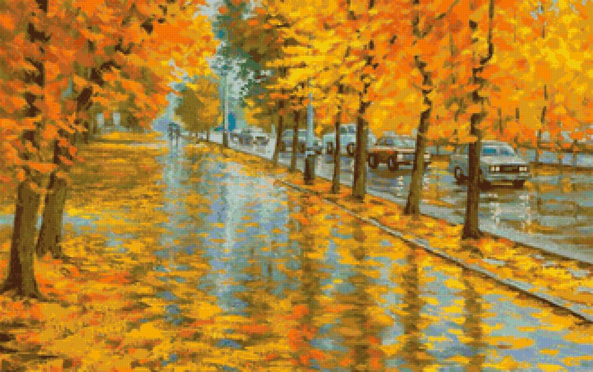 №1814539 - аллея, автомобили, осень - предпросмотр