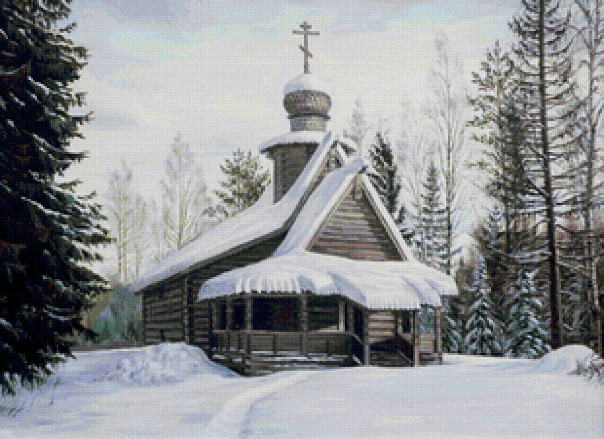 №1815492 - лес, церковь, снег, пейзаж зима - предпросмотр
