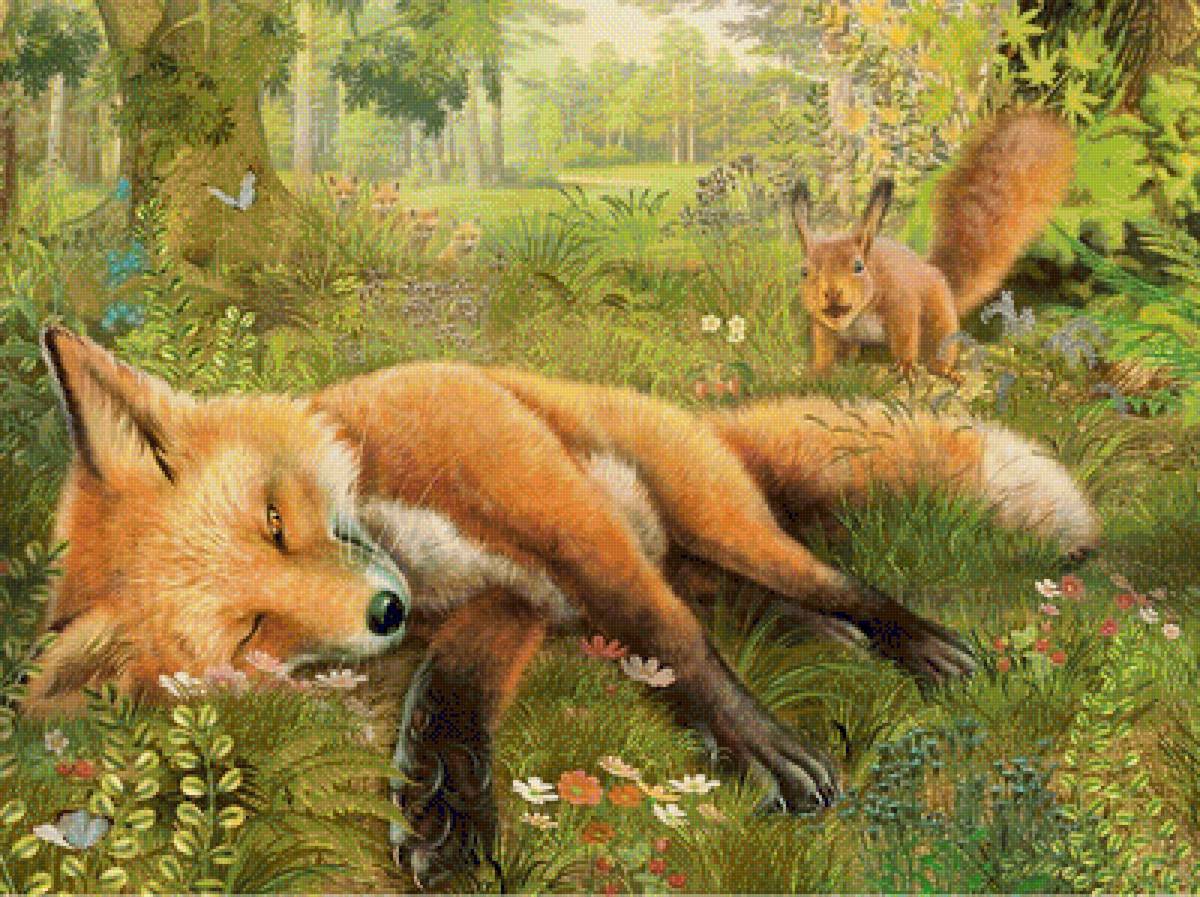 12121 - животные, звери, лес, лиса, белка - предпросмотр