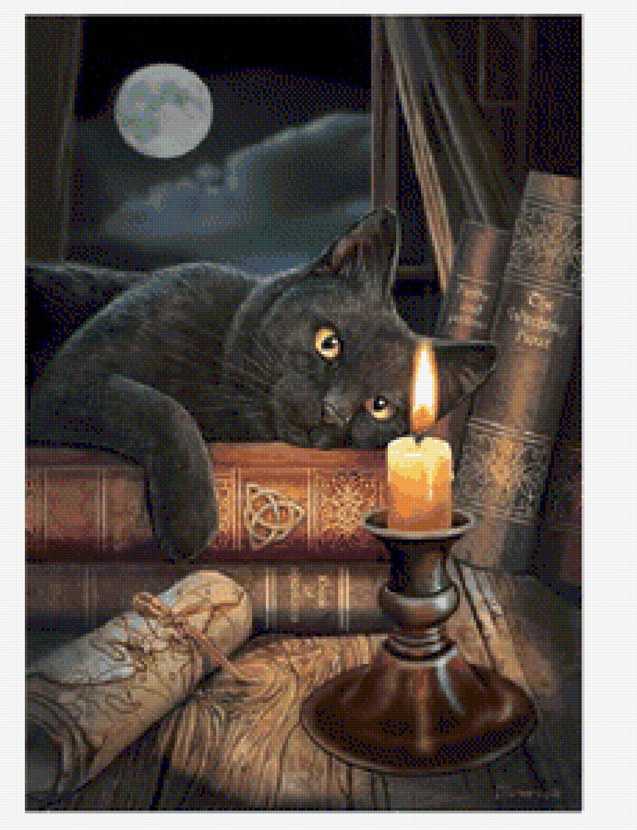 колдовской час1 - кот, свеча, книги, гадание - предпросмотр