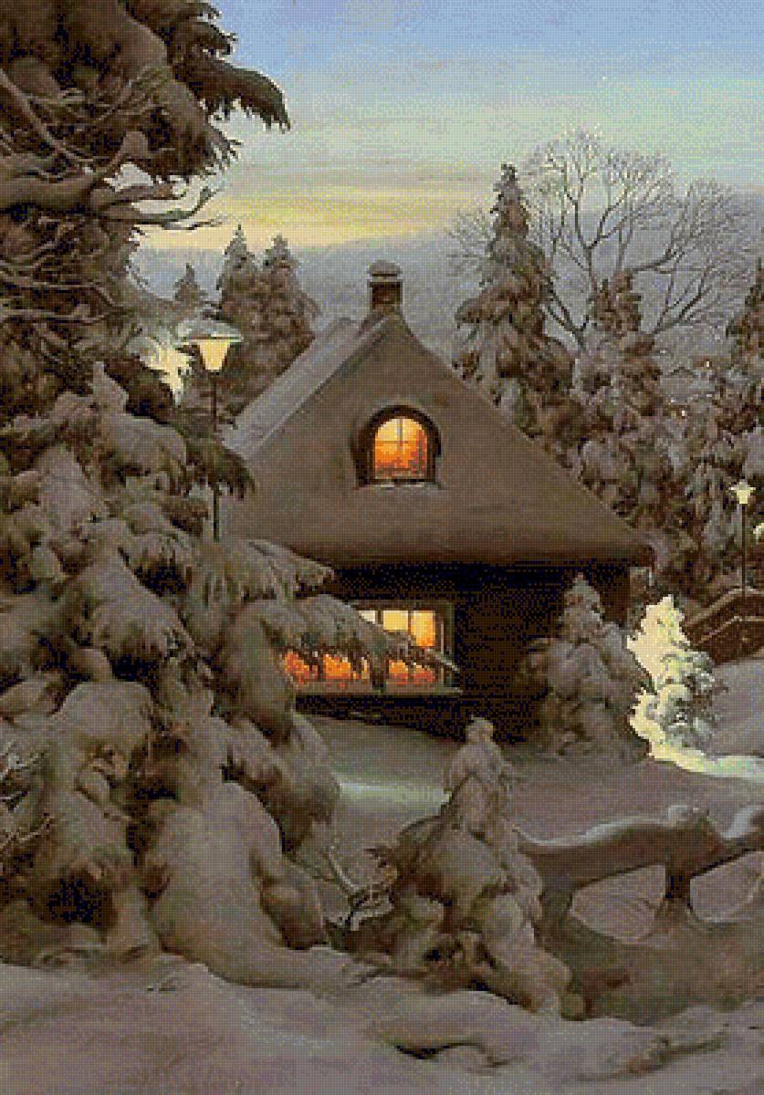 зимняя ночь - домик, зимняя сказка, зимняя ночь - предпросмотр