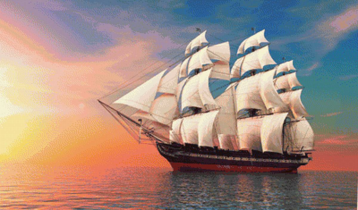 КОРАБЛЬ НА ЗАКАТЕ - море, закат, пейзаж, корабль - предпросмотр