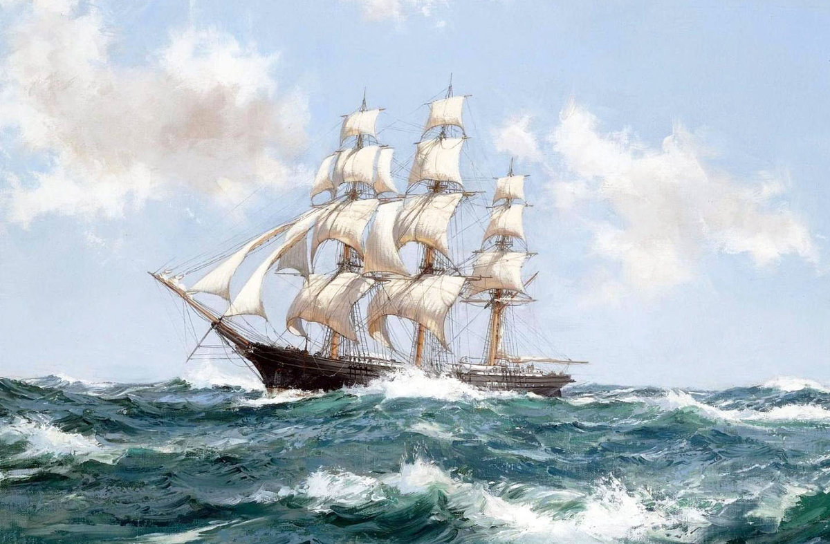 Худ. Доусон Монтегю - пейзаж, парусник, море - оригинал