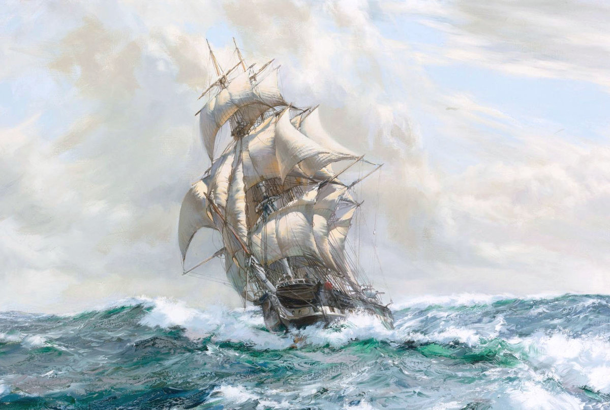 Худ. Доусон Монтегю - парусник, море, пейзаж - оригинал