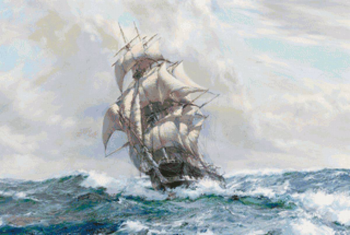 Худ. Доусон Монтегю - море, пейзаж, парусник - предпросмотр