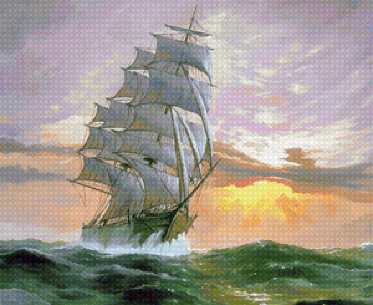 Худ. Кольба Сергей Алексеевич - пейзаж, парусник, море - предпросмотр