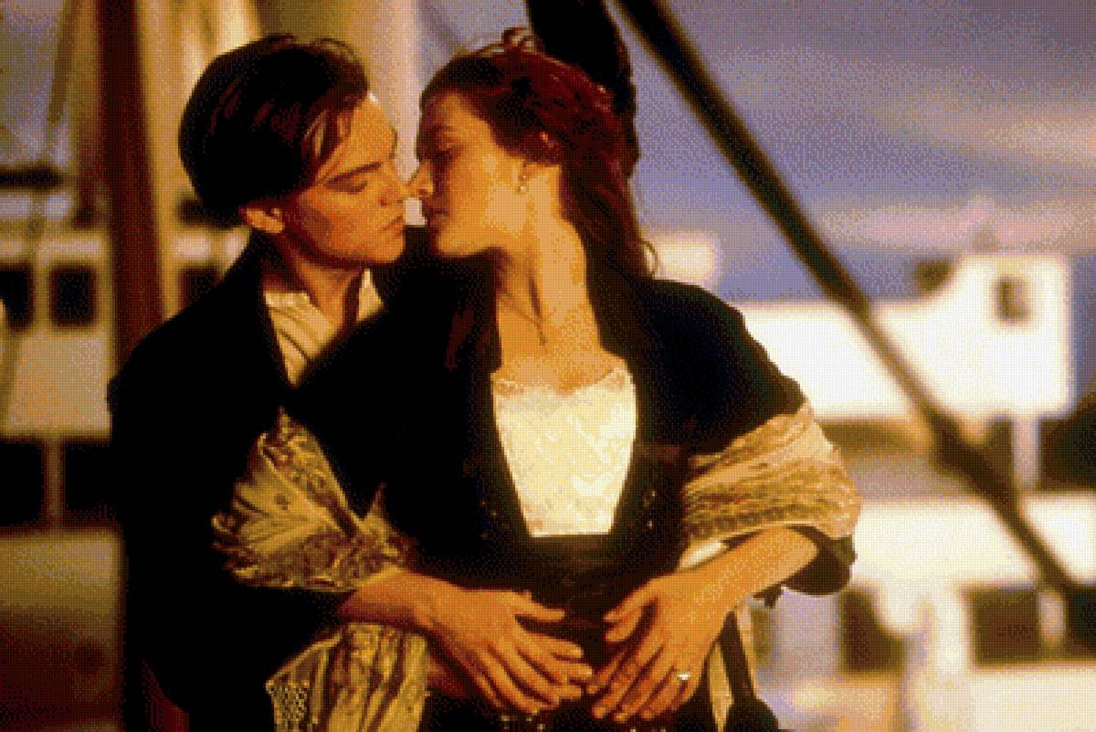 ВЛЮБЛЕННЫЕ НА ТИТАНИКЕ - джек, море, поцелуй, титаник, корабль, роза, пейзаж - предпросмотр