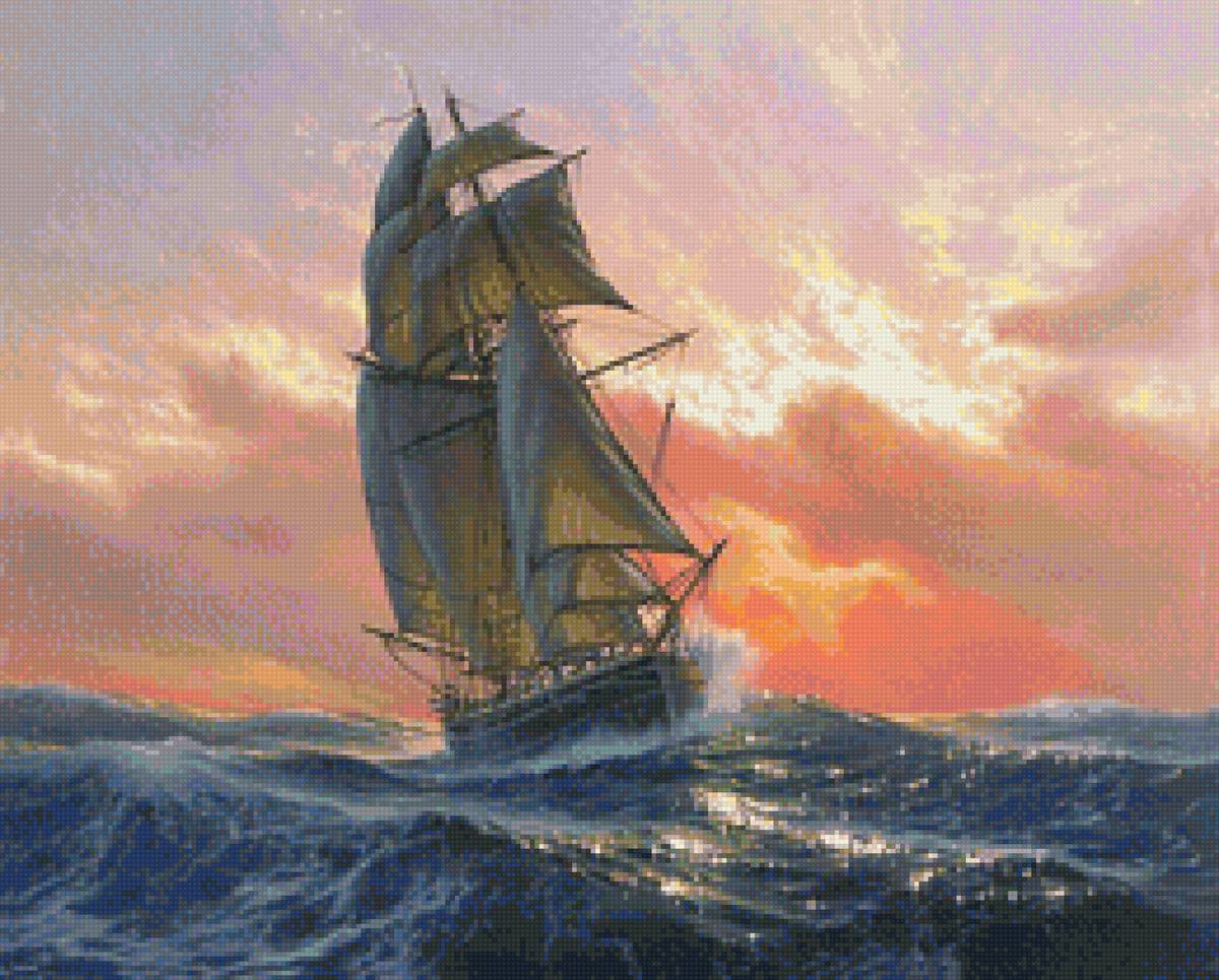 Худ. Марек Рузик - парусник, море, пейзаж - предпросмотр