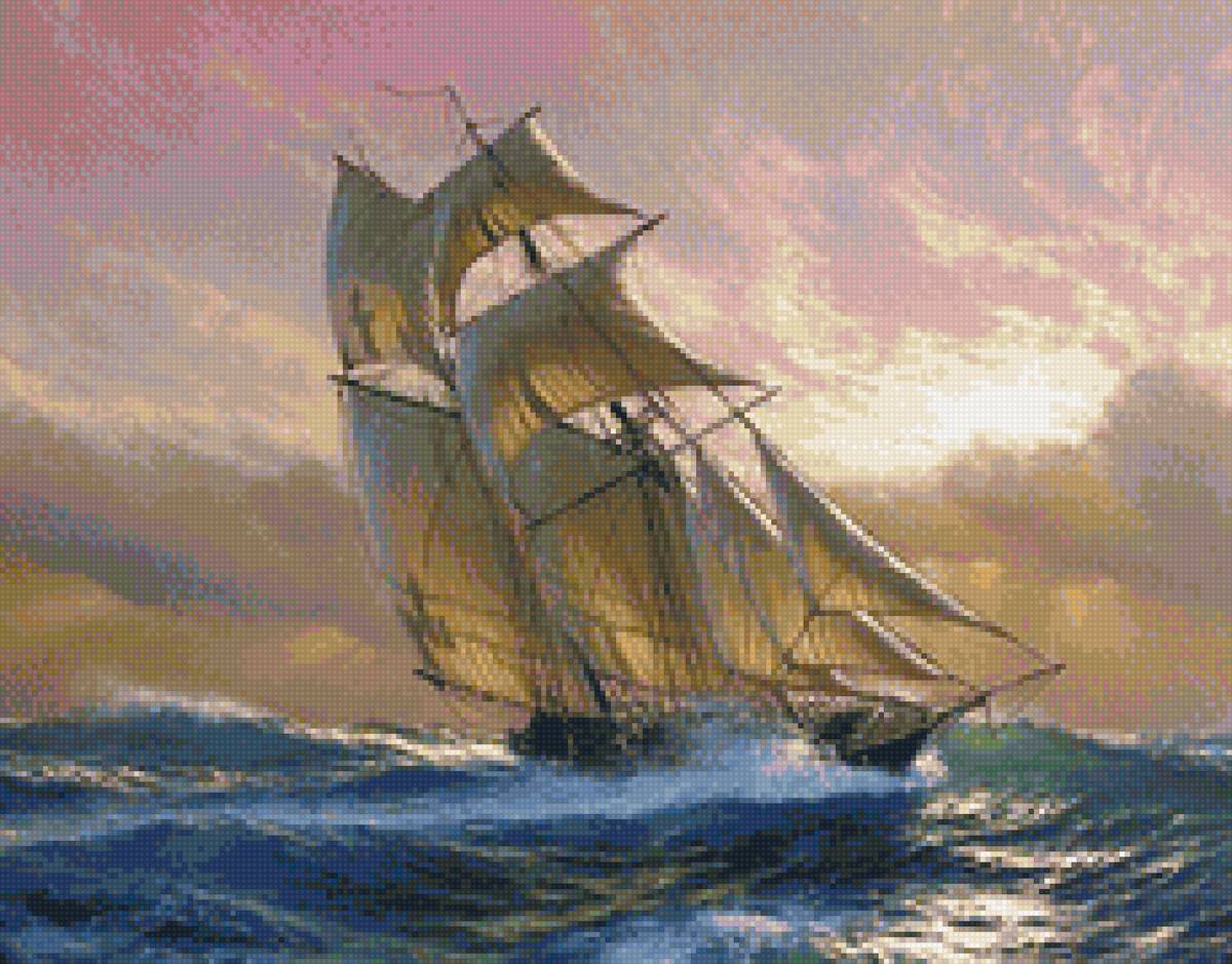 Худ. Марек Рузик - пейзаж, море, парусник - предпросмотр