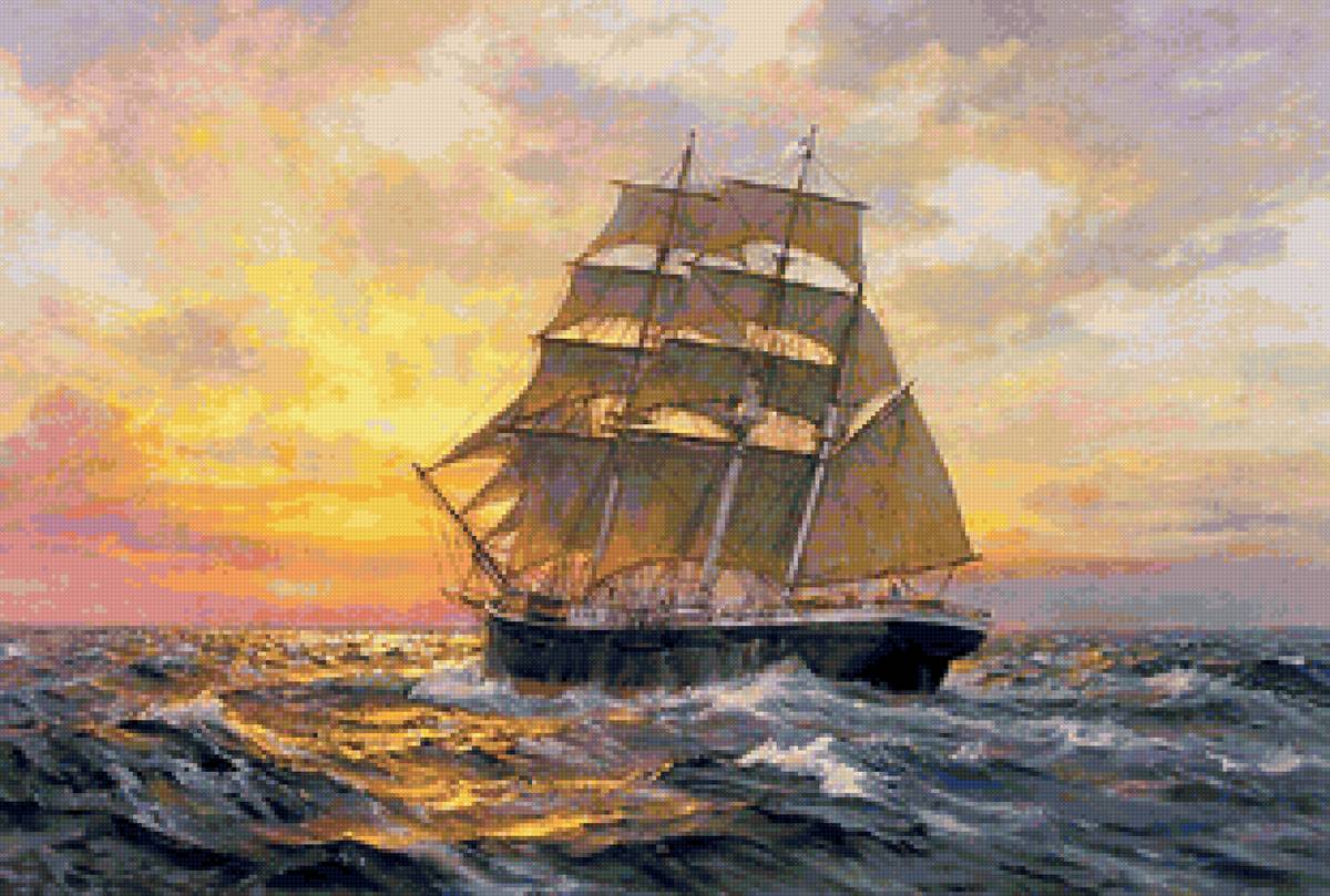 Худ. Чарльз Викери - парусник, пейзаж, море - предпросмотр