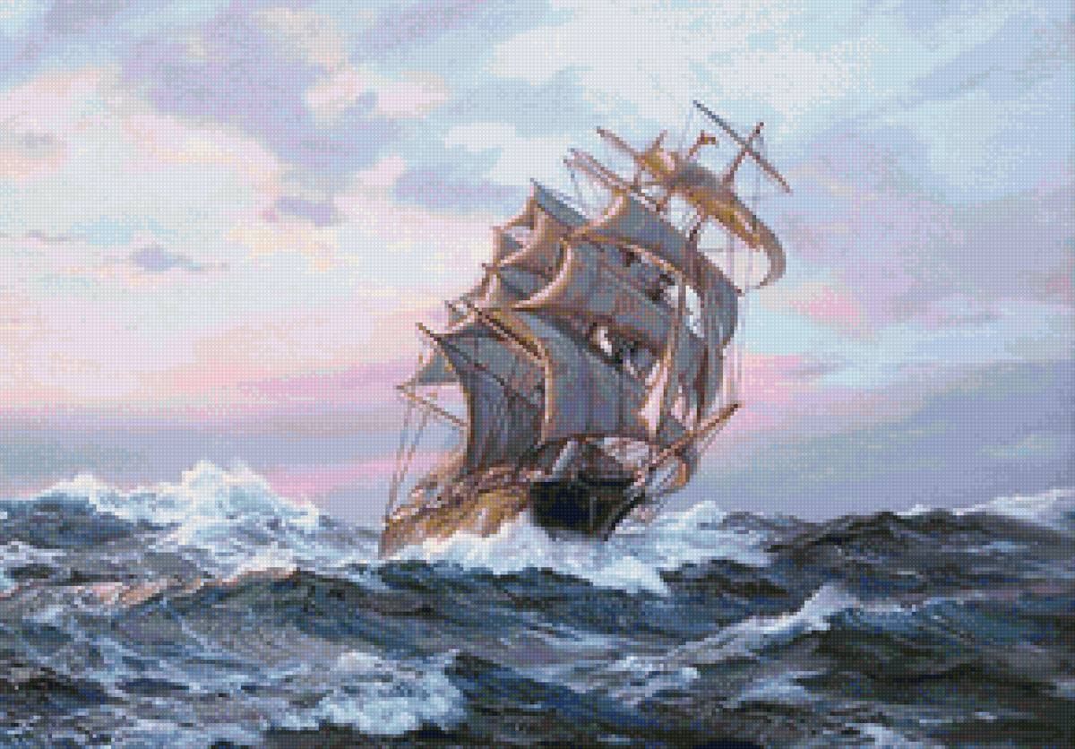 Худ. Чарльз Викери - пейзаж, море, парусник - предпросмотр