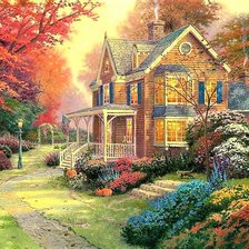 Схема вышивки «дом в осеннем лесу»