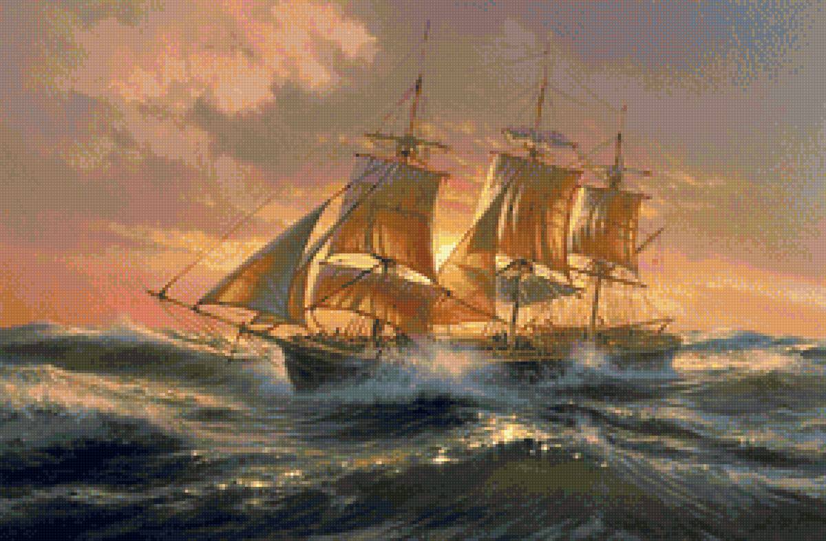 Худ. Марек Рузик - море, парусник, пейзаж - предпросмотр