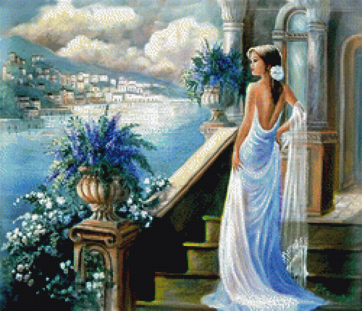 девушка в голубом - пейзаж - предпросмотр