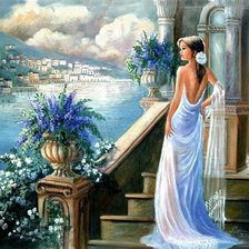 девушка в голубом