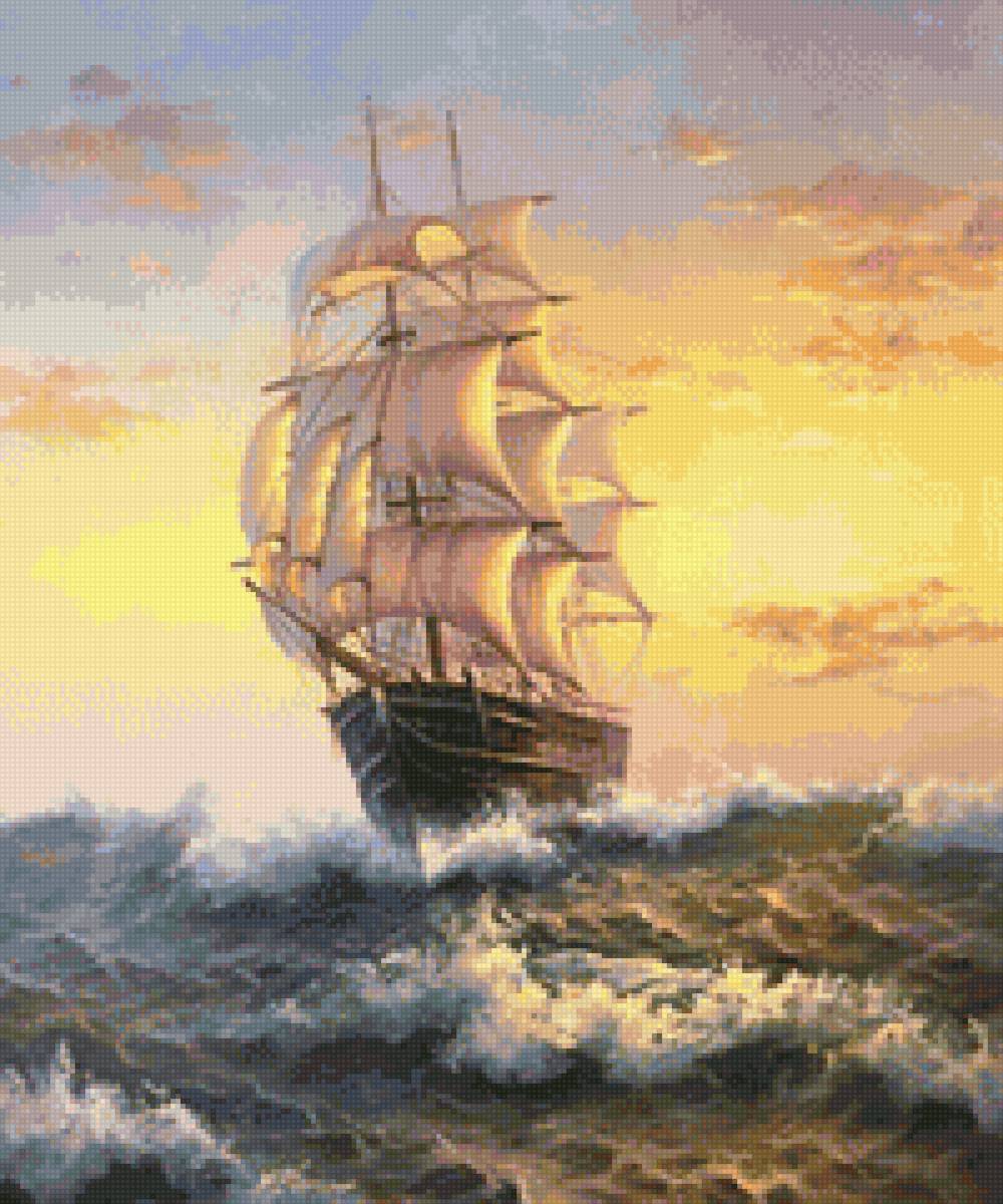 Худ. Минаев Сергей - море, парусник, пейзаж - предпросмотр