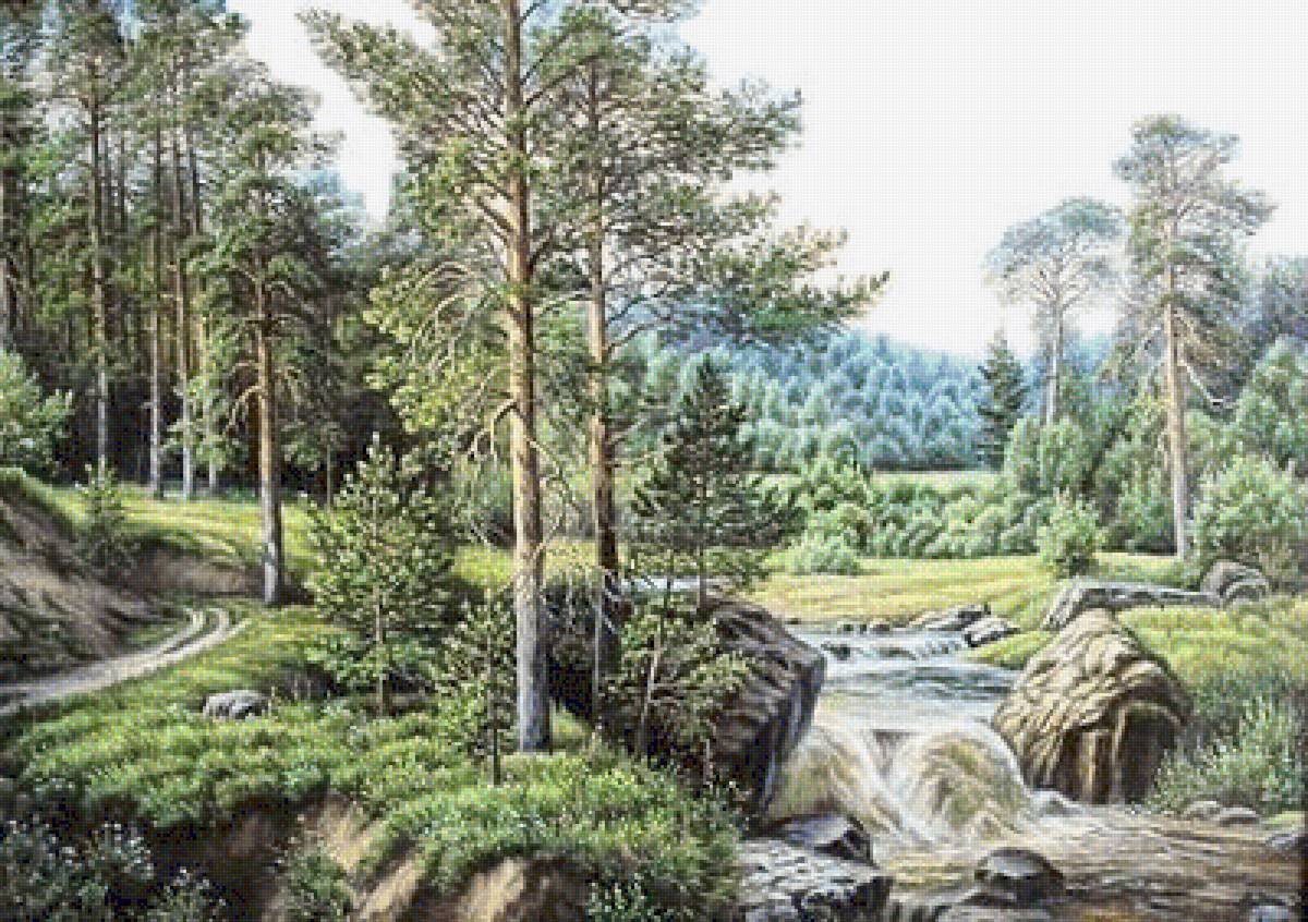 Пейзаж - природа, лес, речка, лето - предпросмотр