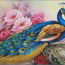 Схема вышивки «Павлины на фоне цветов»