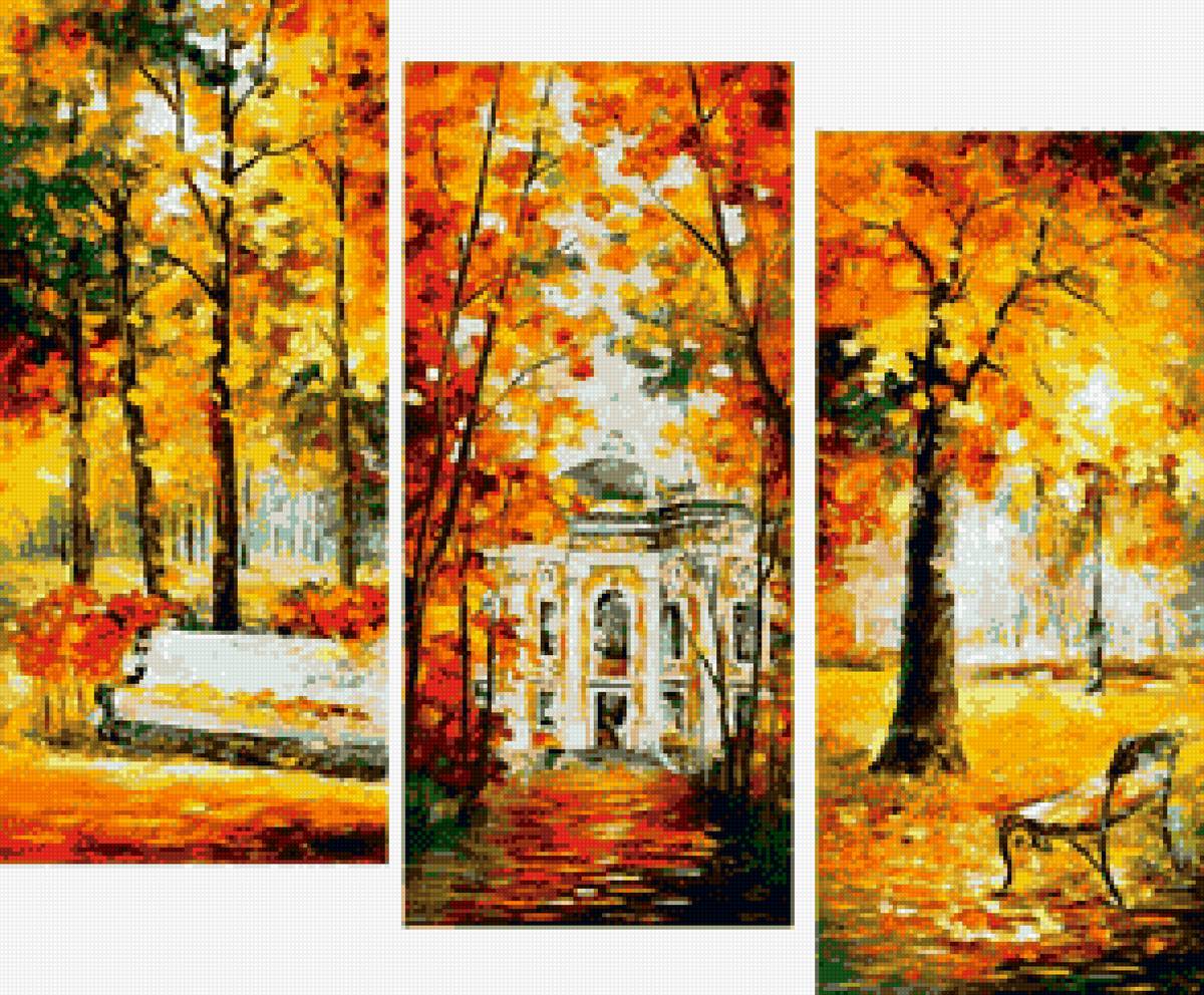 яркая осень (триптих) - осень, золото - предпросмотр