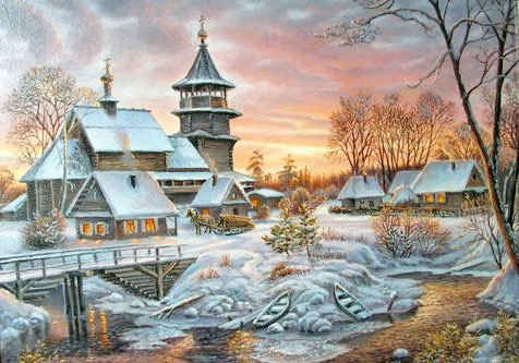 №1820100 - пейзаж зима, церковь, река, снег, природа - оригинал