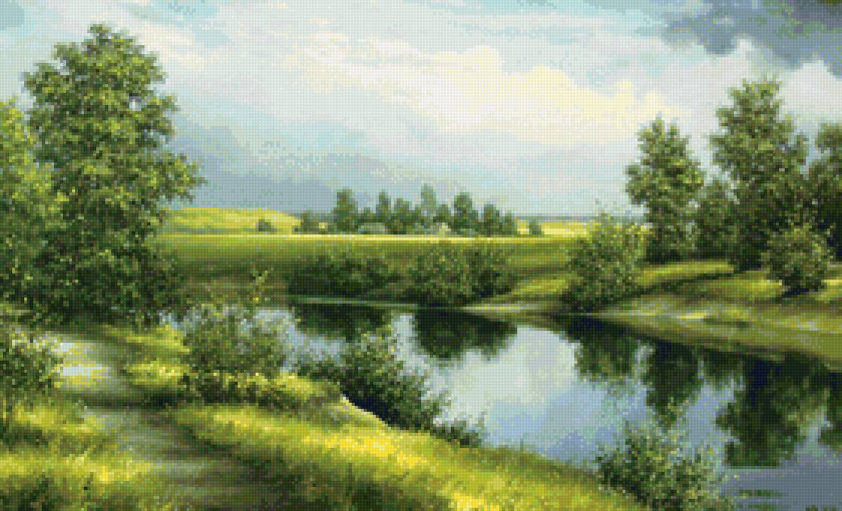 Худ. Анищенко - река, природа, пейзаж лето - предпросмотр