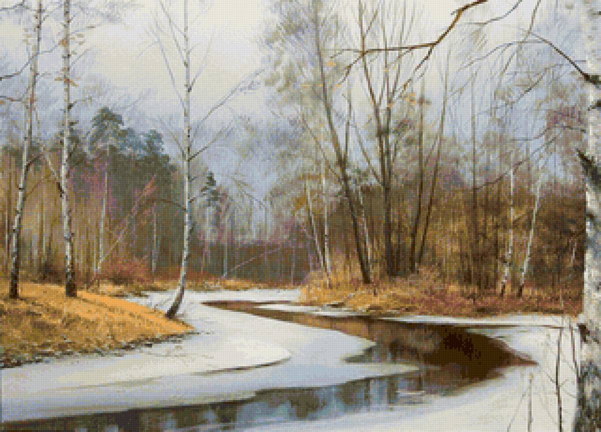 Весенний мотив - пейзаж весна, природа, вода, снег - предпросмотр