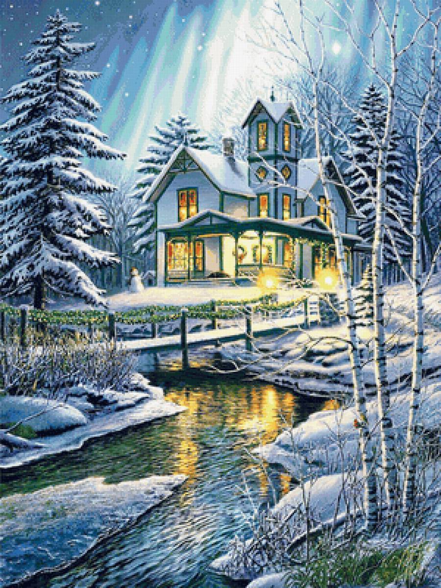 Серия "Пейзаж". Зима - дома, лес, пейзаж, зима, речка, природа - предпросмотр